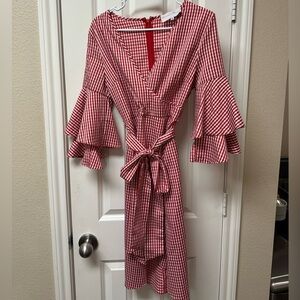 Charles Henry Ruffle Wrap Dress Herringbone Red size medium